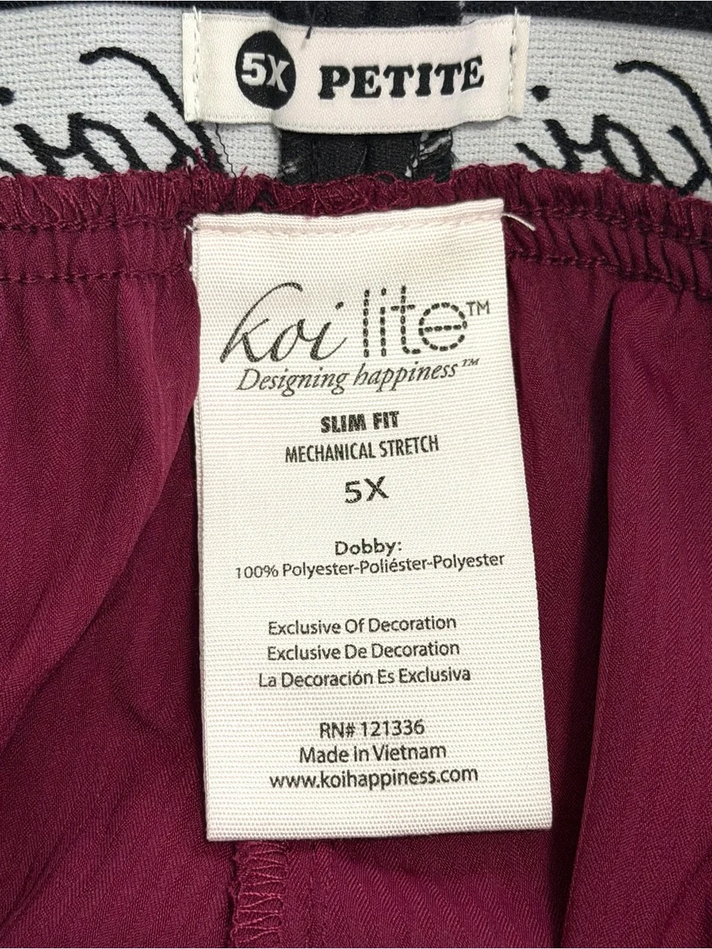 Koi Lite 720 Spirit Pant Slim Fit Scrub Pants Wine Red Women's Petite Size 5X
